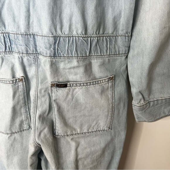 Lee Coveralls Jumpsuit Union All Denim Jeans Light Wash Long Sleeve Distressed M - Picture 11 of 16